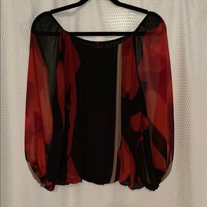 Vince Camuto Red and Black Boxy Blouse